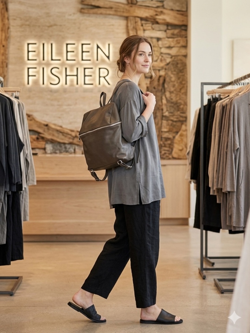Eileen Fisher Italian Leather Backpack - Minimalist Luxury - Excellent Condition